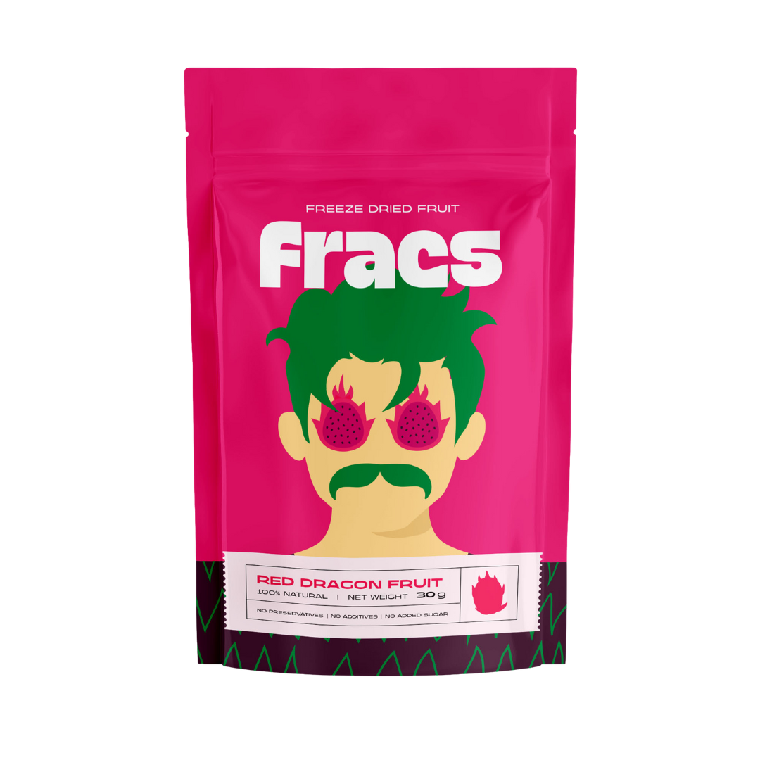 Delicious healthy snack Freeze Dried Red Dragon at Fracs Freeze-dried fruits in Dubai, Abu Dhabi and Sharjah. Front Package.