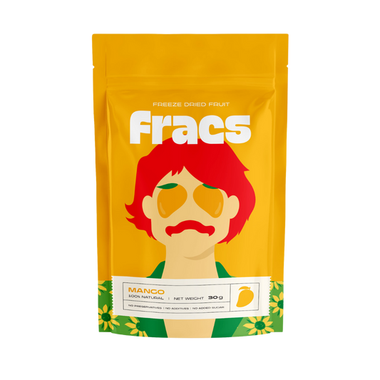 Delicious healthy snack Freeze-dried mango at Fracs Freeze-dried  in Dubai, Abu Dhabi and Sharjah. Front Package.