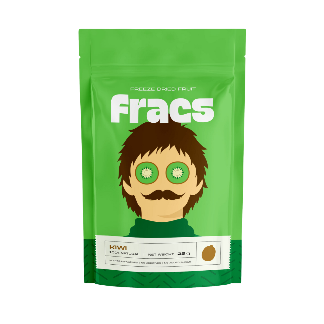 Delicious healthy snack Freeze-dried  Kiwi at Fracs Freeze-dried fruits in Dubai, Abu Dhabi and Sharjah. Front Package.
