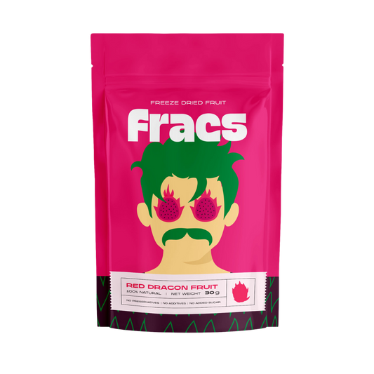 Delicious healthy snack Freeze Dried Red Dragon  at Fracs Freeze-dried fruits in Dubai, Abu Dhabi and Sharjah. Front Package.