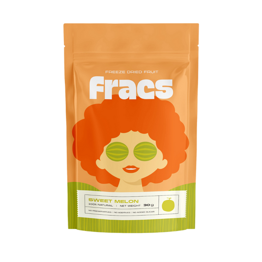 Delicious healthy snack Freeze-dried  Sweet Melon at Fracs Freeze-dried fruits  in Dubai, Abu Dhabi and Sharjah. Front Package.
